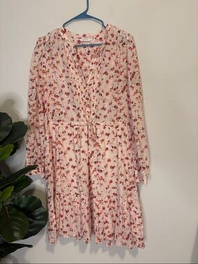 Lucky Brand Pink Floral Tie-Front Long Sleeve Dress Large